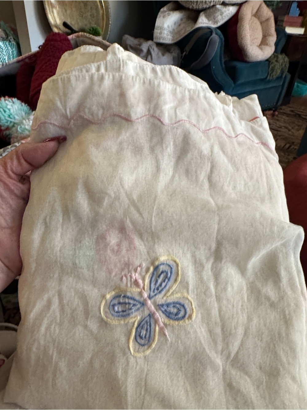 Pottery Barn Kids Sheer Cream Embroidered Butterfly Curtain Panel